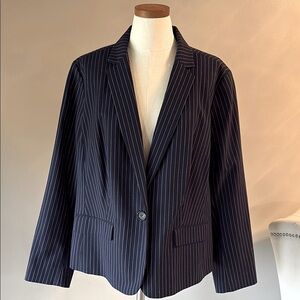 NWT Talbots Blue Pinstripe Blazer Professional Suit Jacket cotton stretch 18W